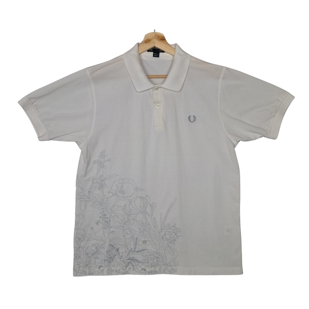 Fred Perry Men's 106cm 42 White Polo Subtle Silver Floral Print Tennis Shirt